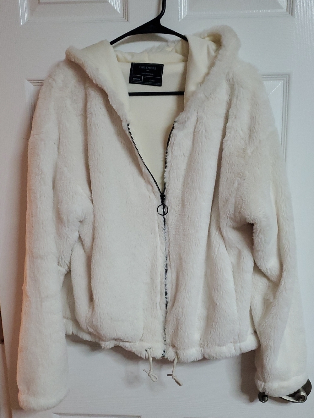 Women's Cream Plush Faux-Fur Lined Hooded Jacket